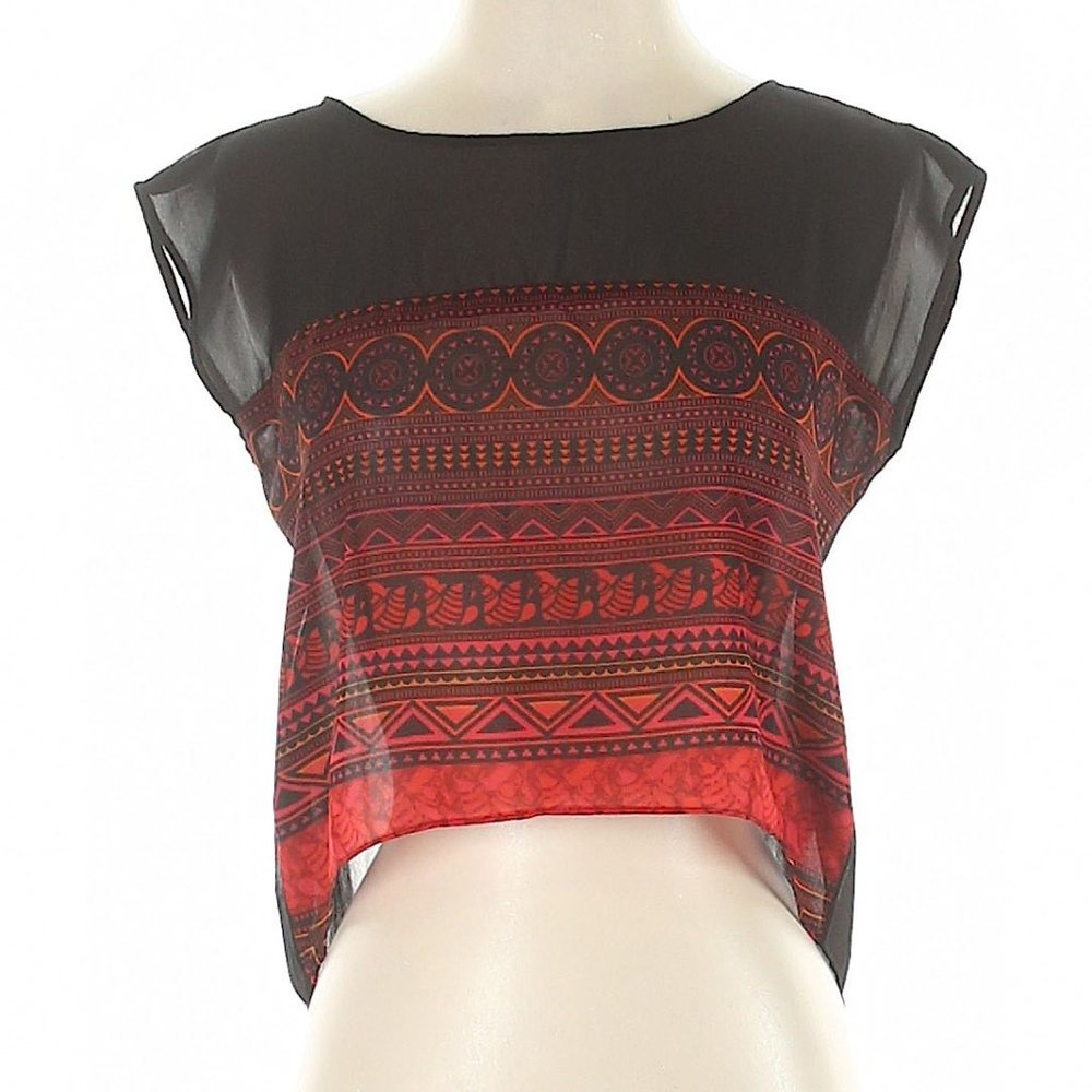 Global Desi Black Red Sheer Boho Crop Blouse | XS - Picture 3 of 10